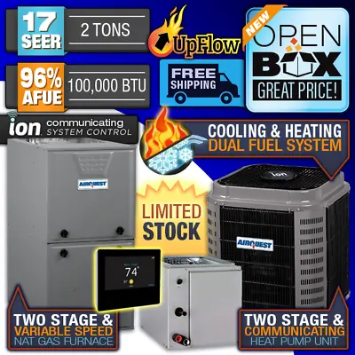 $5992 • Buy 2 Ton 17 SEER 96% 100K BTU AirQuest Ion 2 Stage Gas Furnace AC Heat Pump System