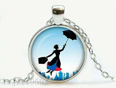 MARY POPPINS Large Charm Pendant 20  Sterling Silver 925 Necklace Gold Gift Box  • $19.89