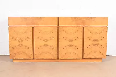 Milo Baughman Style Burl Wood Sideboard Credenza Or Bar Cabinet Refinished • $4995