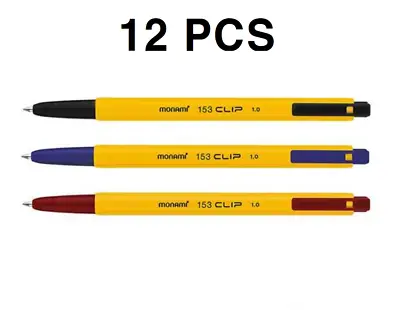Monami 153 CLIP 1.0mm Ball Point Pen 12 Pcs(1 Dozen) Black / Blue / Red • $12.99