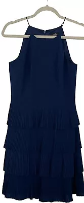 Aidan By Aidan Mattox Women's Navy Tiered Pleated Cocktail Dress Sz 6 Halter New • $69.96