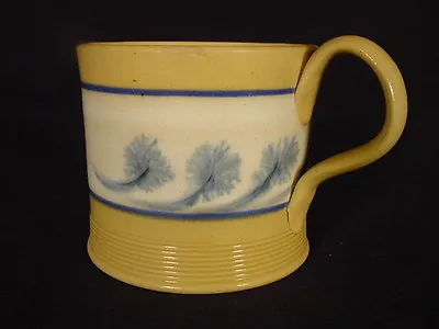 RARE 1800s BLUE SEAWEED MUG MOCHA MOCHAWARE YELLOW WARE MINT • $350