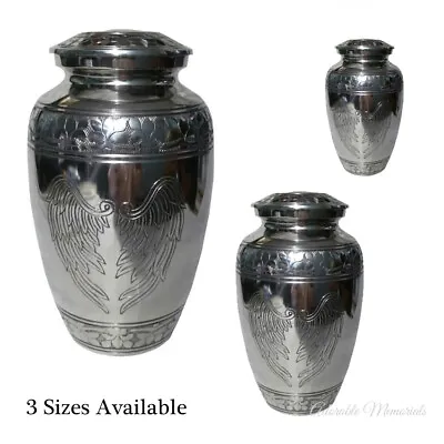 £20.90 • Buy Silver Metal Angel Wings Feather Urn, Human Pet Ashes Shiny Cremation Keepsake