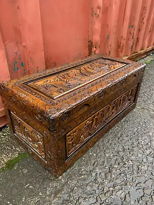 Antique Chinese Camphor Wood Storage Trunk / Chest 🚚DELIVERY £20 / £50 Most Uk • £195