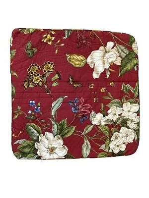 Waverly Williamsburg Garden Images Magnolia 20  Red Quilted Throw Pillow Cover • $24.99