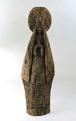 Vintage Primitive Wood Carved Virgin Mary Sculpture Madonna Lady Of Fatima Santo • $425