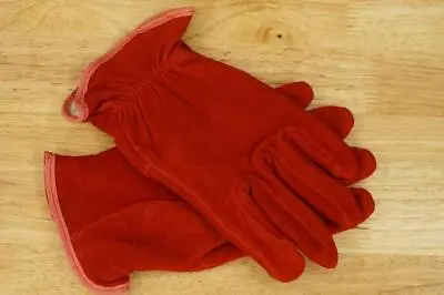 VINTAGE Unisex Cowboy Western Style Gloves Red Suede Leather Knit Lining L/XL • $26.09