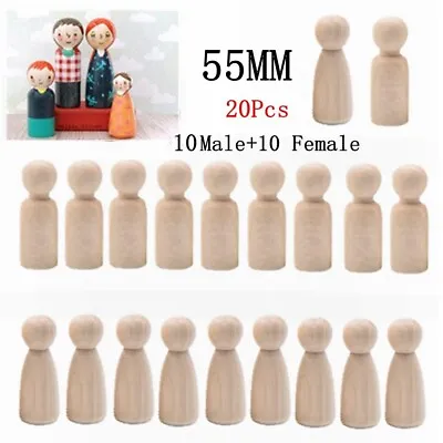 £6.48 • Buy 55MM Wood Peg Doll Little People Baby Kids Wooden Dolls DIY Male Female 20pcs