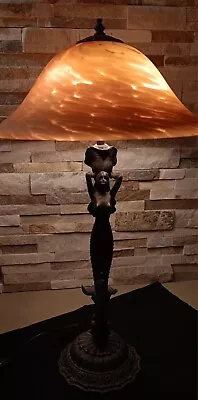 Beautiful Mermaid Bronze Table Lamp Andrea By Sadek W/ Heavy Glass Helmet Shade • $599