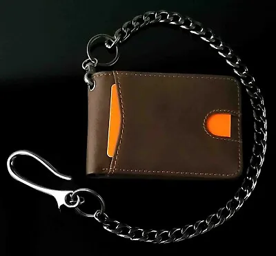 Mens Genuine Leather Chained Wallet Quality RFID Blocking Credit Card Holder • $12.99