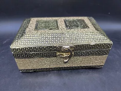 Golden Gift Box Lined W Velveteen Meenakari Pressed Metal Design Jewelry Box • $16
