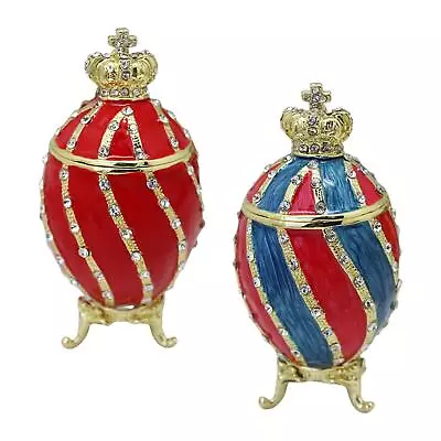 Enamel Hinged Jewelry Box Ring Holder Storage Charms Faberge Egg Trinket Box • $35.10