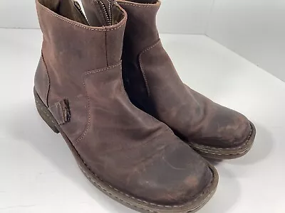 Born Chelsea Ankle Boots Men Size 10 M Brown Leather Side Zip Casual Square Toe • $39.95