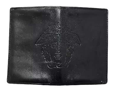 Vintage 90’s Gianni Versace Large Medusa Head Black Leather Compact Wallet Italy • $199.95