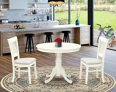 3pc Kitchen Dinette 36  Round Pedestal Table + 2 Padded Dining Chairs Off-white • $390