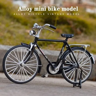 DIY Retro Black Bicycle Model Toys 1:8 Scale Diecast Miniature Collection Toy • £11
