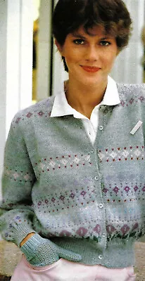 KNITTING PATTERN Ladies Fair Isle Cardigan Jacket 4ply 32 - 36  Icelandic Nordic • £2.15