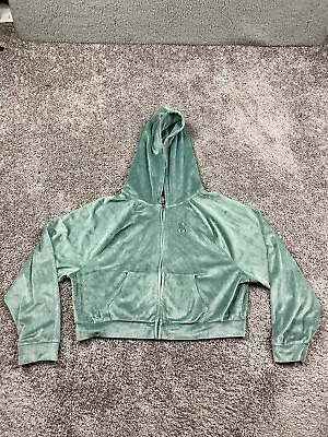 Victorias Secret Hoodie Womens Large Soft Velour Full-Zip Crop Jacket Green Y2K • $14.57