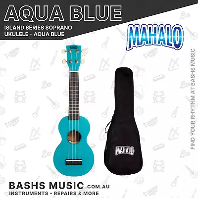 Mahalo Island Series Soprano Ukulele Aqua Blue + Bag • $38.99