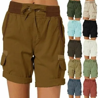 Womens Summer Combat Cargo Shorts Ladies Chino High Waist Bottoms Hot Pants 16 • £2.19