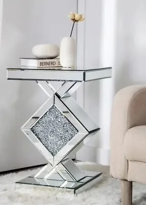 Diamond Crushed Crystal Pedestal  Side Table Lamp Table End Table Designer • £135