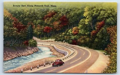 Postcard - Beauty Spot Along Mohawk Trail Massachusetts MA C1930s Automobile • $5.75
