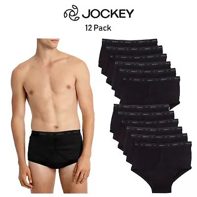 Mens Jockey Classic Y-Front Briefs 12 Pack Black Cotton Comfort Support M9009B • $134.95