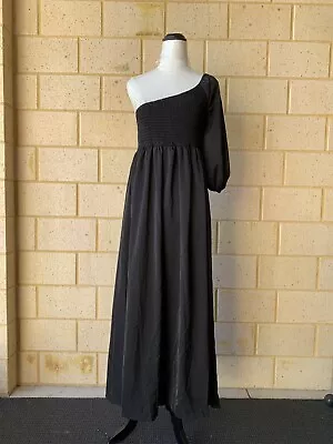 Shein Black Dress Size 10/12 One Shoulder 3/4 Sleeve Maxi Dress • $12