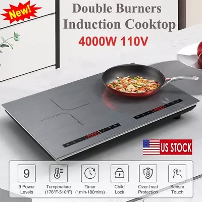 Induction Cooktop Electric Cooktop 2 Burner Glass Cooktop Stove 110V 4000W Touch • $132.99