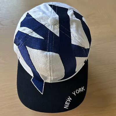 Custom New York Yankees Big Logo Snapback Hat Rare White Blue Blk Custom NOT VTG • $180