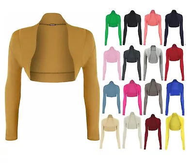 £6.99 • Buy Womens Ladies Open Bolero Plain Long Sleeve Cropped Cardigan Shrug Top Plus Siz