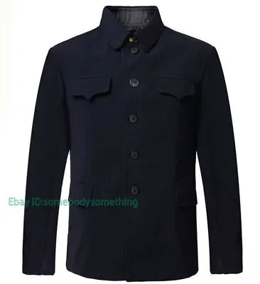 Men Single Breasted Tunic Jacket Outwear Wool Suit Mao Chinese Blazer Gray • $43.60