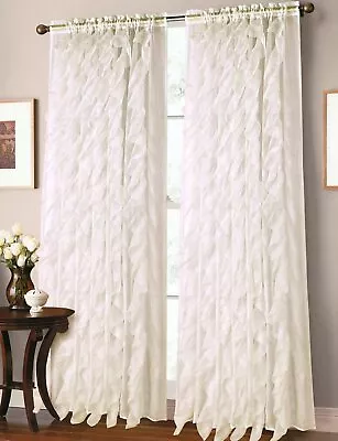 $29.89 • Buy Home (2) Cascade Ruffle 84  Long Curtain Panels, Sheer Voile Ruffled Curtains .