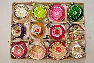 Lot Vintage Glass Feather Tree Indent BALL Mini Christmas Ornaments Japan • $75