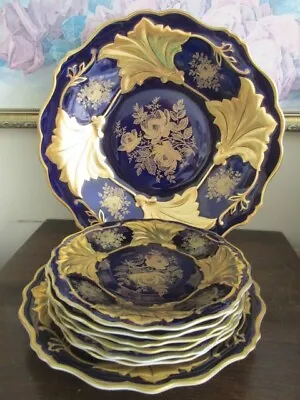 Echt Weimar Kobalt Germany Jutta Cobalt Blue Tray Cake Set Of 6 Dessert Plate • $1500