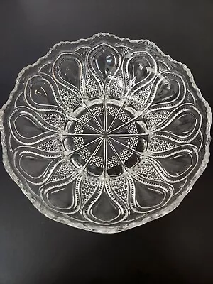 Vintage Cut Glass Footed Shallow Bowl 10  In Diameter • $18