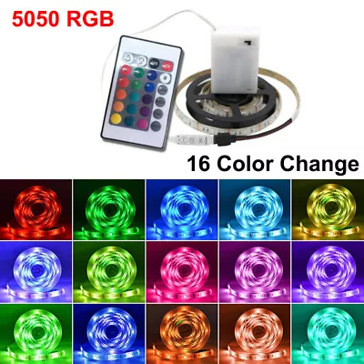 Battery Operated 5050 RGB LED Strip Remote Fairy Lights Room TV Party Bar Decor • $14.09