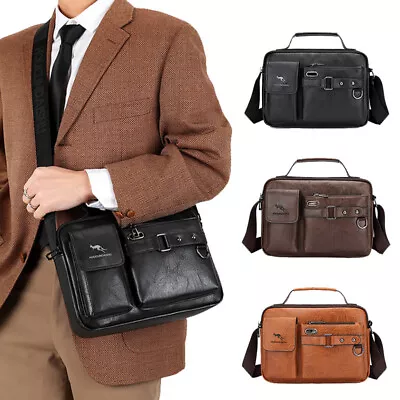 Mens Leather Messenger Bag Vintage Briefcase Laptop Shoulder Handbag Work Bag • £8.99