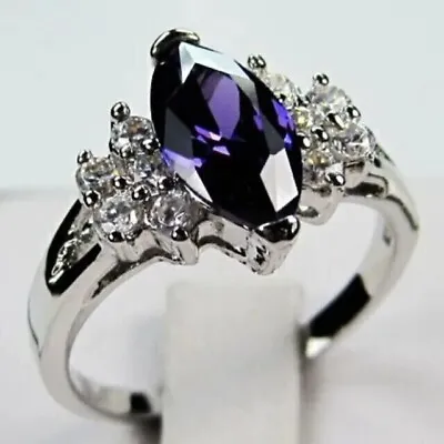 3CT Marquise Cut Lab Created Sapphire Diamond Wedding Ring 14K White Gold Plated • $87.99