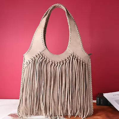 Trinity Ranch By Montana West Hand-Tie Fringe Concealed Carry Hobo Bag-Khaki • $85.99