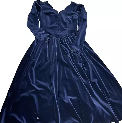 Laura Ashley Vintage Navy Blue Long Sleeve Velvet Gown Maxi Dress Size 12 • £168.74