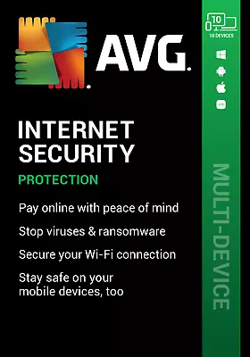 £19.99 • Buy AVG INTERNET SECURITY 2023, 10 Multi-Devices 3 Years For PC| Mac |Android | IOS