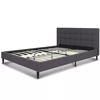 Full Size Grey Mid-Century Modern Upholstered Platform Bed Frame With Headboard • $432.23