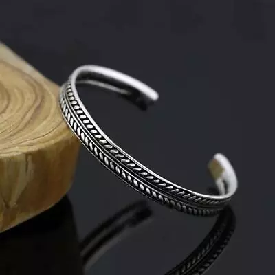 Men Sterling Silver Lucky & Wealth Vintage Bracelet Bangle Open Cuff Jewelry • $6.75