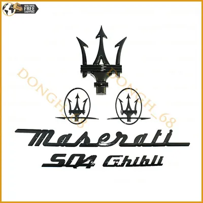 Maserati Emblem Ghibli SQ4 Grille Trident Side Gloss Black Badge Set Sticker Kit • $89.99