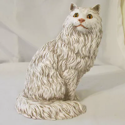 Vintage 1986 UNIVERSAL STATUARY Seated White Persian Cat Statue With Yellow Eyes • $85