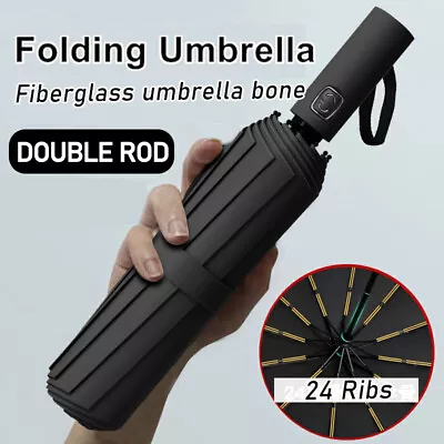 Fully Automatic Large UV Protect Rain Extra Strength Foldable 24 Rods Umbrella • £9.96