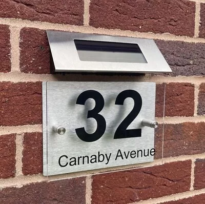 Solar Light House Door Signs Plaques Personalised Door Numbers Street Name Plate • £14.99