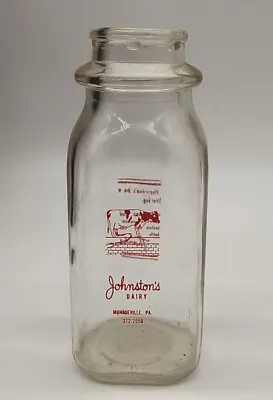 Vintage Johnston's Dairy Red Paint Half Pint Milk Bottle Monroeville PA • $7.24