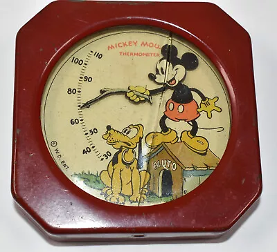 RARE Vintage 1930s Walt Disney Mickey Mouse Pluto Octagonal Thermometer • $224.95